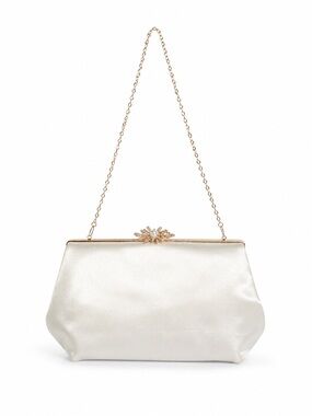 NWT Elegant Ivory Satin Clutch with Gold Chain